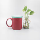 Red Glaze Enamel Large Beer Mug With Hand Painted Green Edge Ceramic Pigment