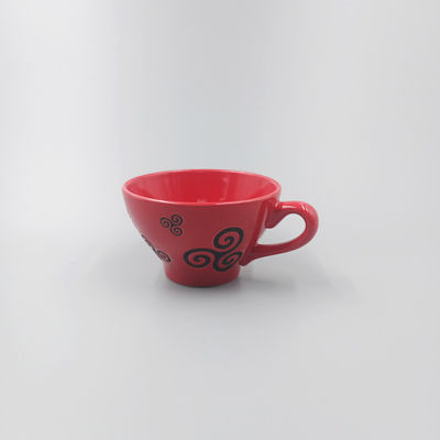 Bowl Shape Coffee Cup With Chinese Red Glazed Silk Screen Pattern