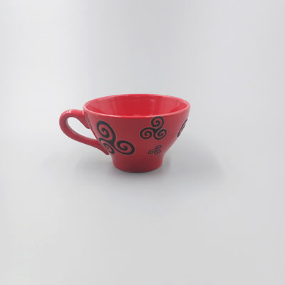 Bowl Shape Coffee Cup With Chinese Red Glazed Silk Screen Pattern
