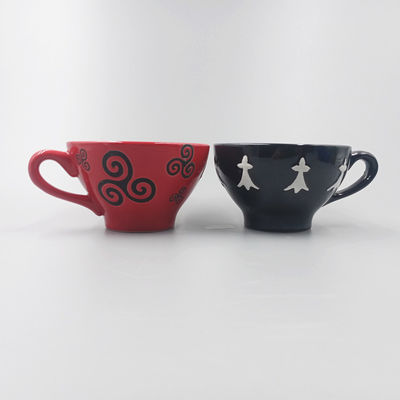 Bowl Shape Coffee Cup With Chinese Red Glazed Silk Screen Pattern