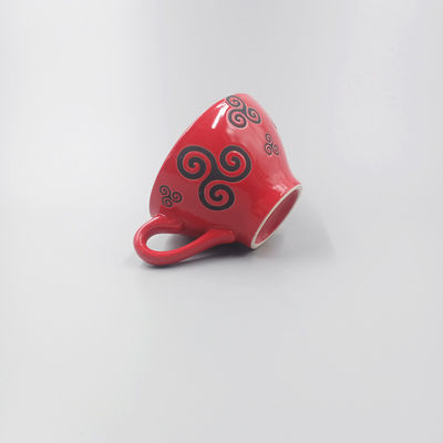 Bowl Shape Coffee Cup With Chinese Red Glazed Silk Screen Pattern