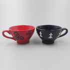 9oz Bright Black Glazed White Relief Ceramic Cup Coffee Tea Cup