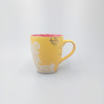 BV Certified Yellow 10cm Tall Stoneware Coffee Mugs Double Color