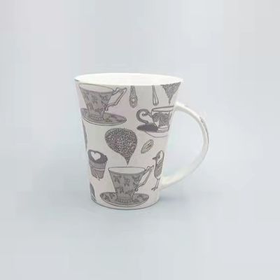 10oz Matte Decal White Glazed V-Shaped Ceramic Coffee Mug