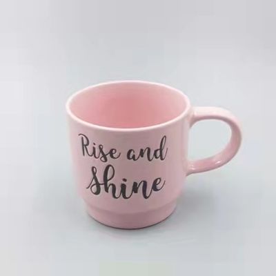Hand Thrown 12oz 360ml Ceramic Stoneware Mugs Pink Lettered