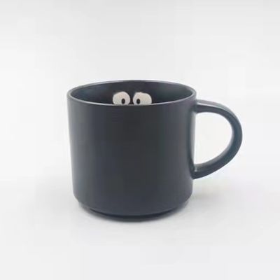 Black Matte Glaze Hand Painted Custom Pattern Large Capacity  Ceramic Mugs