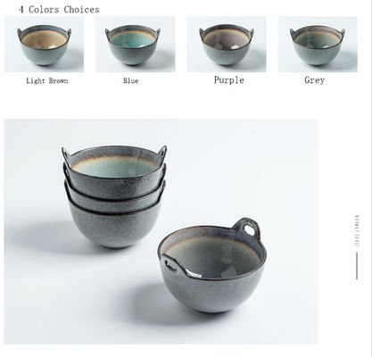 Biauricular Ice Crackle Glaze Ceramic Bowl 5.5 Inches for Restaurant