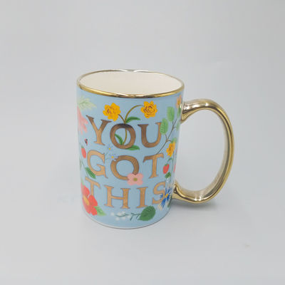 Custom Printed Gold Ceramic Coffee Mugs Temperature Resistant 14oz