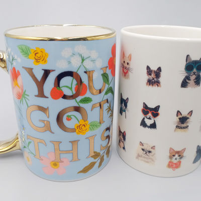 Custom Printed Gold Ceramic Coffee Mugs Temperature Resistant 14oz