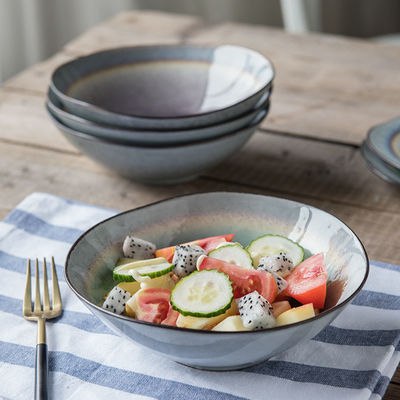 7.5 Inches Colorful Ice Crackle Ceramic Glaze Bowl Irregular Shape For Noodle