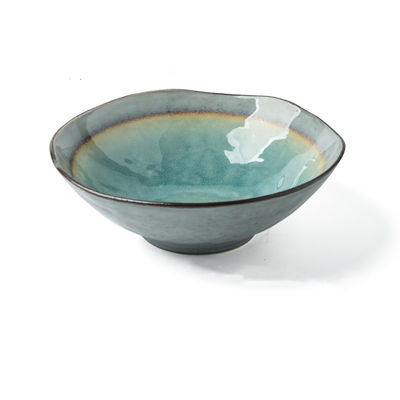 Large Ice Crackle Ceramic Glazed Pottery 9.5" Vivid Wave Bowl