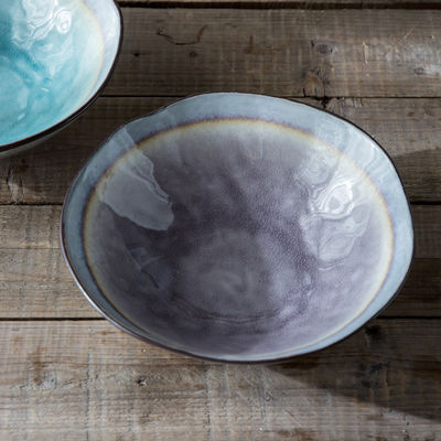 Large Ice Crackle Ceramic Glazed Pottery 9.5" Vivid Wave Bowl
