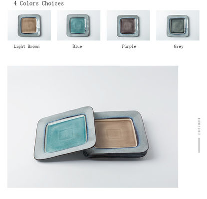 Square Shape Crackle Glaze Ceramic Dinner Plates for Salad
