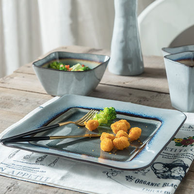 Square Shape Crackle Glaze Ceramic Dinner Plates for Salad