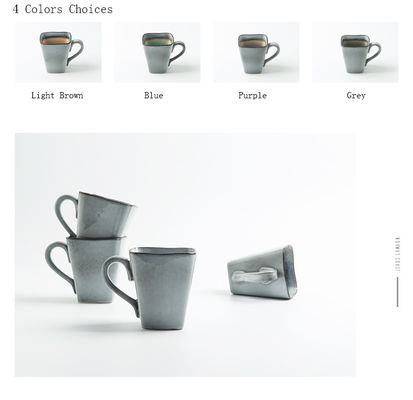 Square Crackle Ceramic Glaze Flared Lip Mug For Drinking Iced Coffee