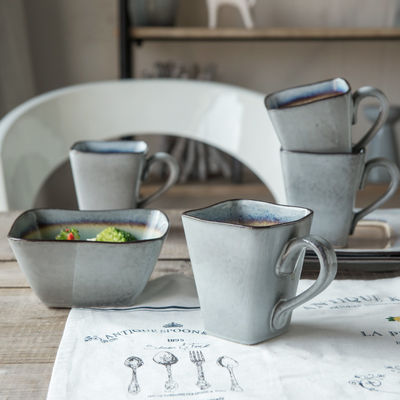 Square Crackle Ceramic Glaze Flared Lip Mug For Drinking Iced Coffee