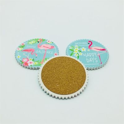 Flamingo Printed Absorbent Ceramic Cork Backing For Coasters