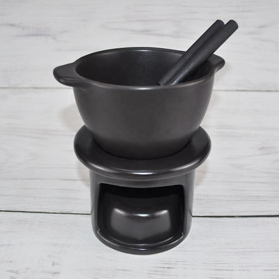 Ceramic Cast Iron Burner Cheese Chocolate Fondue Set Black