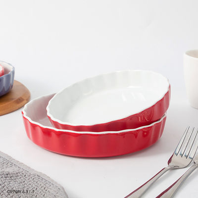 Home Kitchen Round Deep Ceramic Baking Tray for Custard Loaf Baking