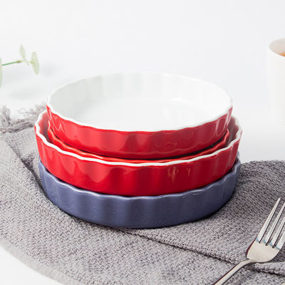 Home Kitchen Round Deep Ceramic Baking Tray for Custard Loaf Baking