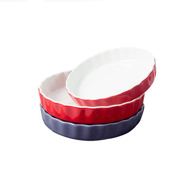 Home Kitchen Round Deep Ceramic Baking Tray for Custard Loaf Baking