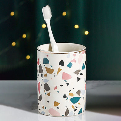 Marbling Design Ceramic Bath Accessory Set Gilt Edged Decal Glazed