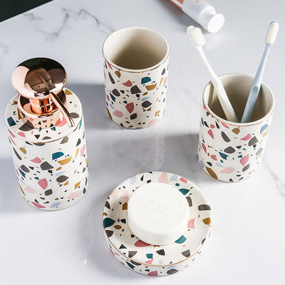 Marbling Design Ceramic Bath Accessory Set Gilt Edged Decal Glazed