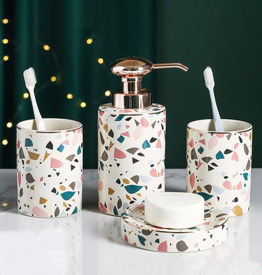Marbling Design Ceramic Bath Accessory Set Gilt Edged Decal Glazed
