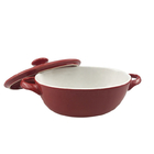 Red Glazed Small Oval Ceramic Casserole Dish With Lid