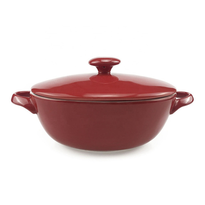 Red Glazed Small Oval Ceramic Casserole Dish With Lid