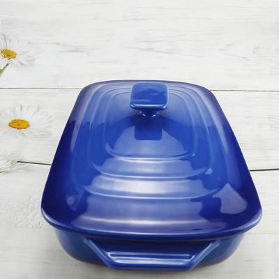 Blue Glazed Non Stick Binaural Ceramic Casserole Cookware For Restaurant