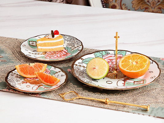 European Three Layer Ceramic Fruit Plate Gold Plated For Export