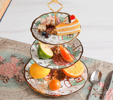 European Three Layer Ceramic Fruit Plate Gold Plated For Export