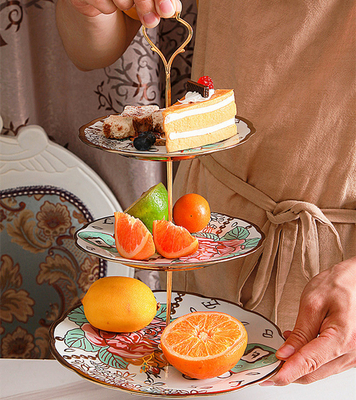 European Three Layer Ceramic Fruit Plate Gold Plated For Export