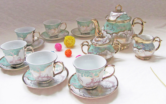 Gold Rim Decal Electroplated Ceramic Coffee Cups Water Pot Hand Painted