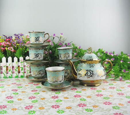 European Plated Decal Ceramic Relief Cold Water Kettle And Tea Cup Set