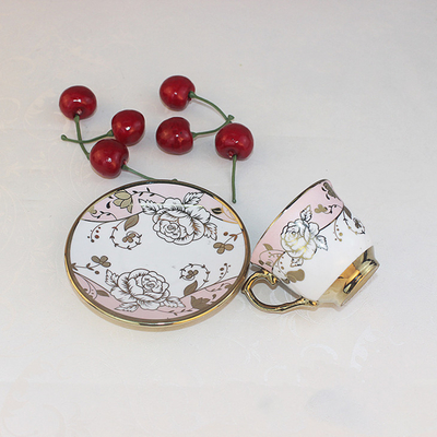 Couple Pair Smiling Face Coffee Ceramic Cup And Saucer Set Gold Plated