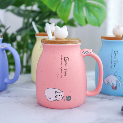 Milk Coffee Tea 3D Ceramic Mugs Creative Porcelain Mugs With Lid Spoon