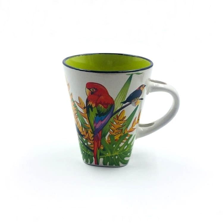10oz 10.8cm Height Ceramic Coffee Mugs With Spoon Hand Drawn