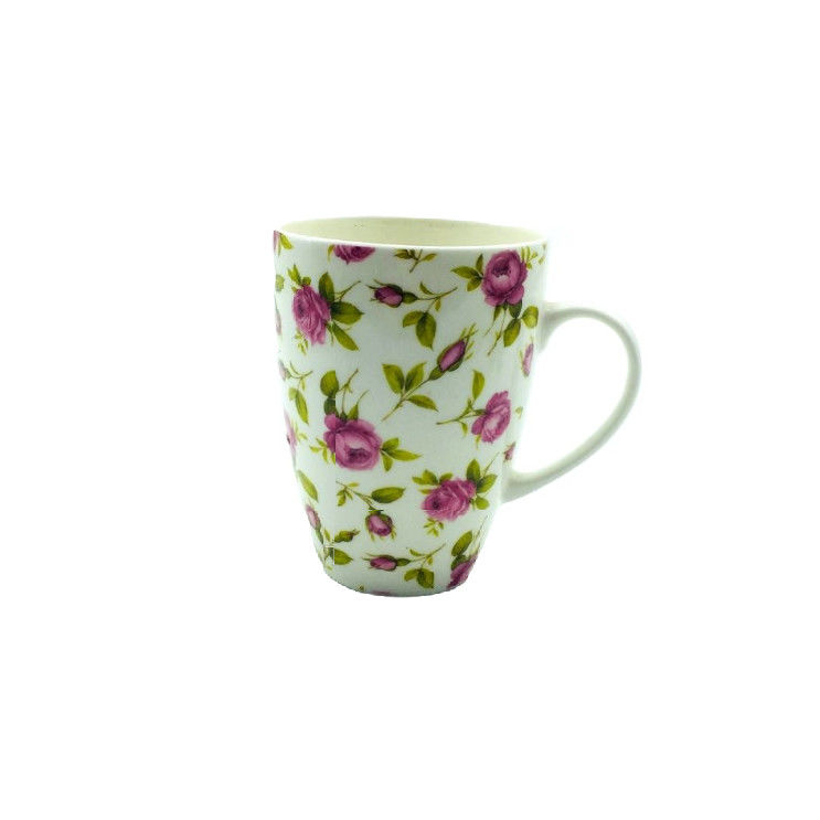 CE Drum Shaped Flower Pattern Pottery Coffee Cups , 330ml Coffee Cup