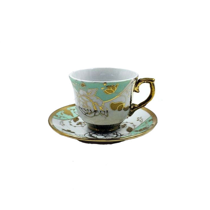 3OZ Luxury Coffee Cups And Saucers Set LFGB Approve With Gold Handle