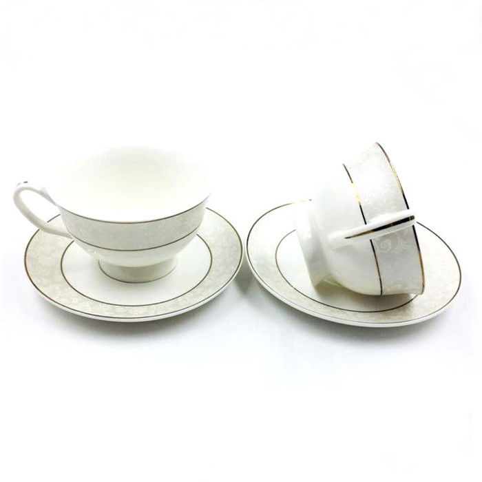 7OZ Gold Rim Ceramic Cup And Saucer Set ,  Stoneware Cup And Saucer With CE Approval