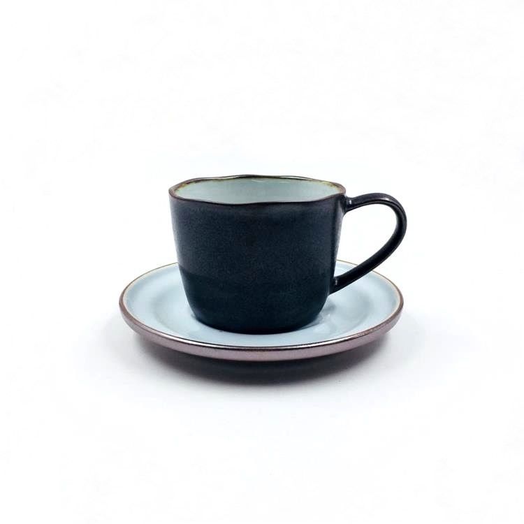 Nordic Style 6oz 175ml Ceramic Mug And Saucer , Stoneware Espresso Cups Set