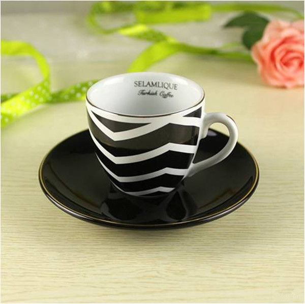 ODM Service Food Contact Safe Ceramic Cup And Saucer Set Black And White