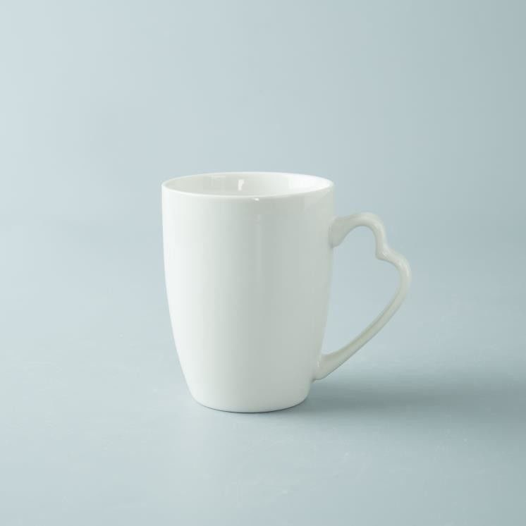 SGS Approve Heart Shaped Handle White Ceramic Mugs , 10 Ounce Coffee Cups