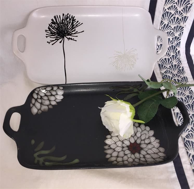 Matte Glazed Reusable Pottery Dinner Plates Rectangular With Double Ear