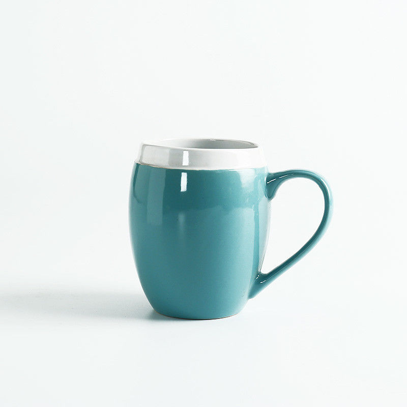 10oz Glazed Big Belly Ceramic Drinking Mugs , Blue Reactive Glaze Mug