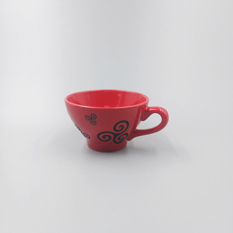 Bowl Shape Coffee Cup With Chinese Red Glazed Silk Screen Pattern