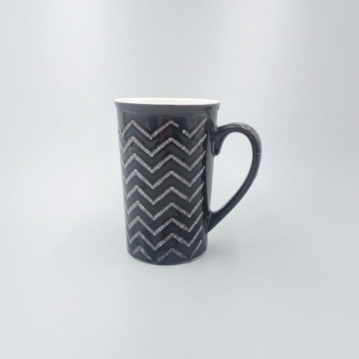 16oz Brown Glazed Silk-Screen Ceramic High Cylinder Coffee Mug