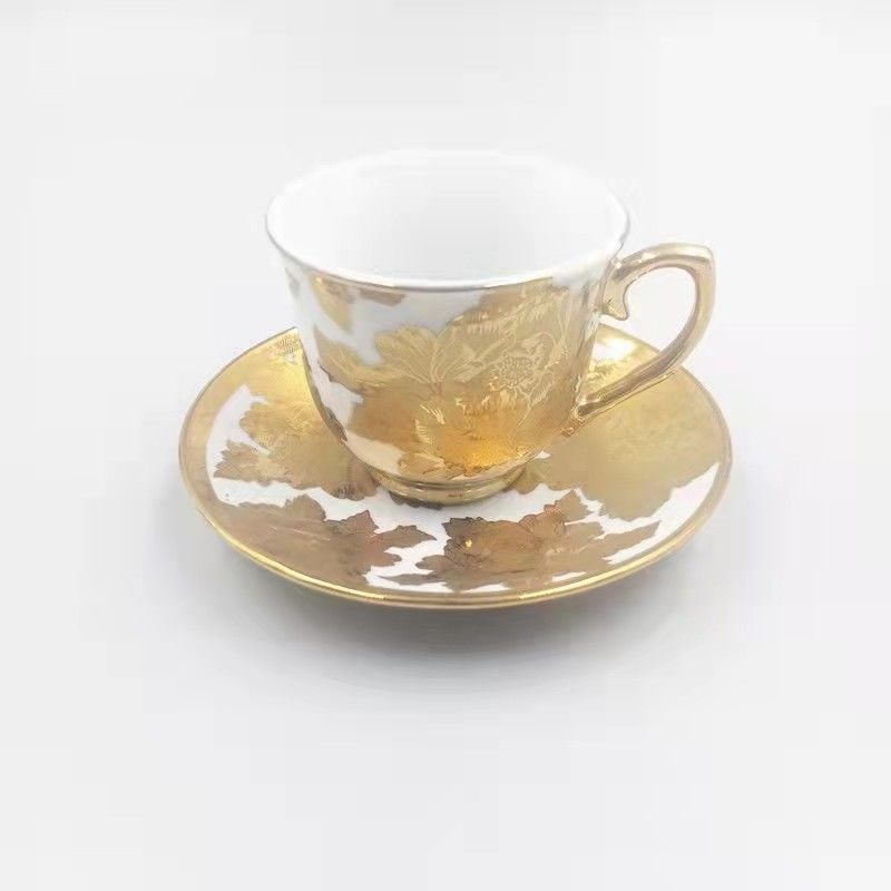 Customized 200ml Ceramic Cup And Saucer Set Flower Pattern Small Size